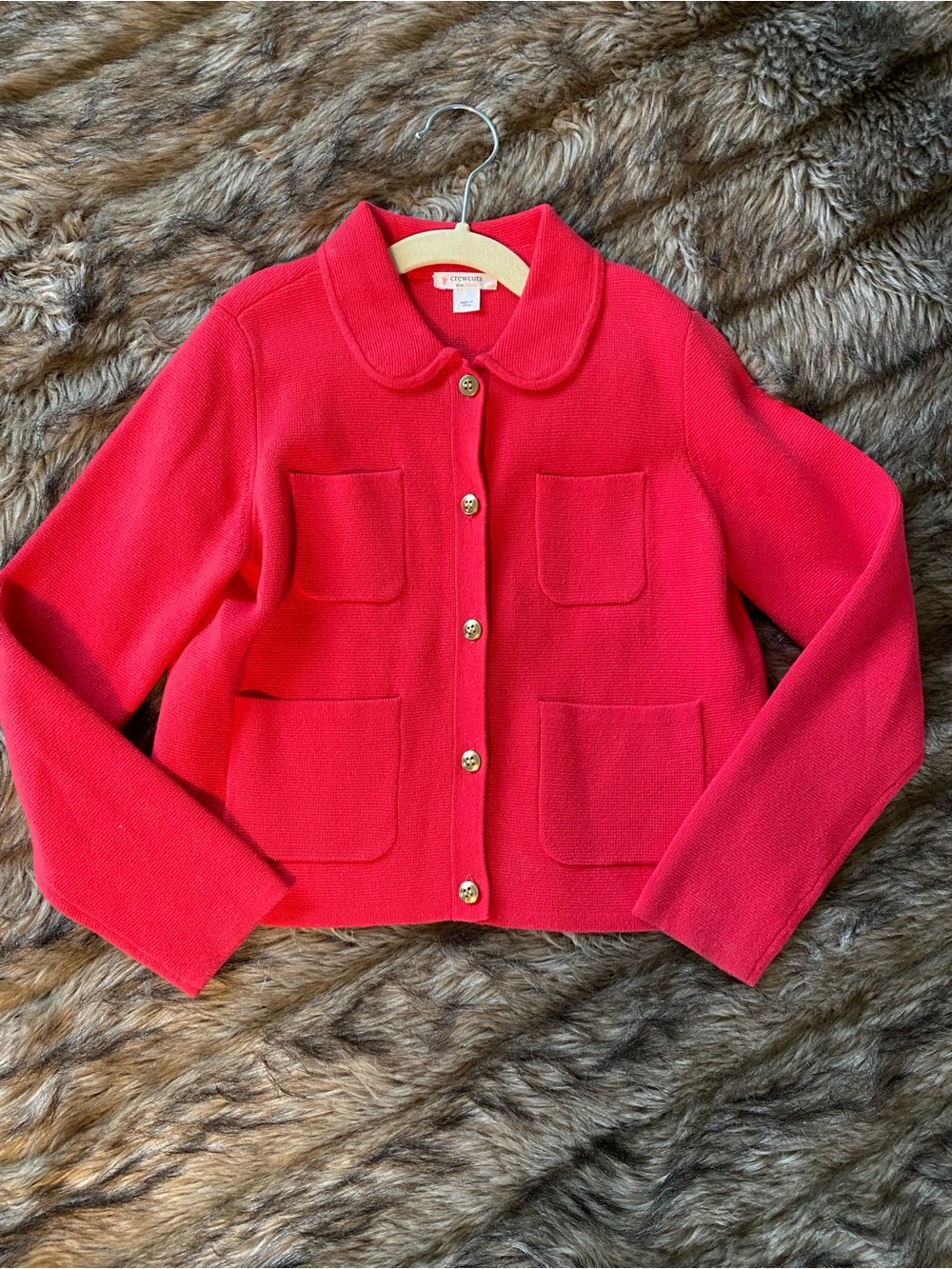 J. Crew Crewcuts Girls Red Peter Pan Collar Knit Cardigan